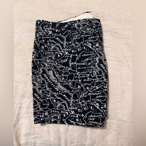Navy and White Script Print Shorts
